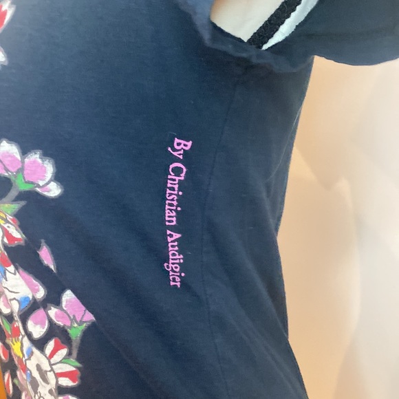 Ed Hardy flowers and skulls tee Y2K vintage Christian Audigier fitted - Picture 3 of 6